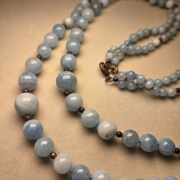 Aquamarine Double Strand Beaded Necklace - Picture 4 of 4